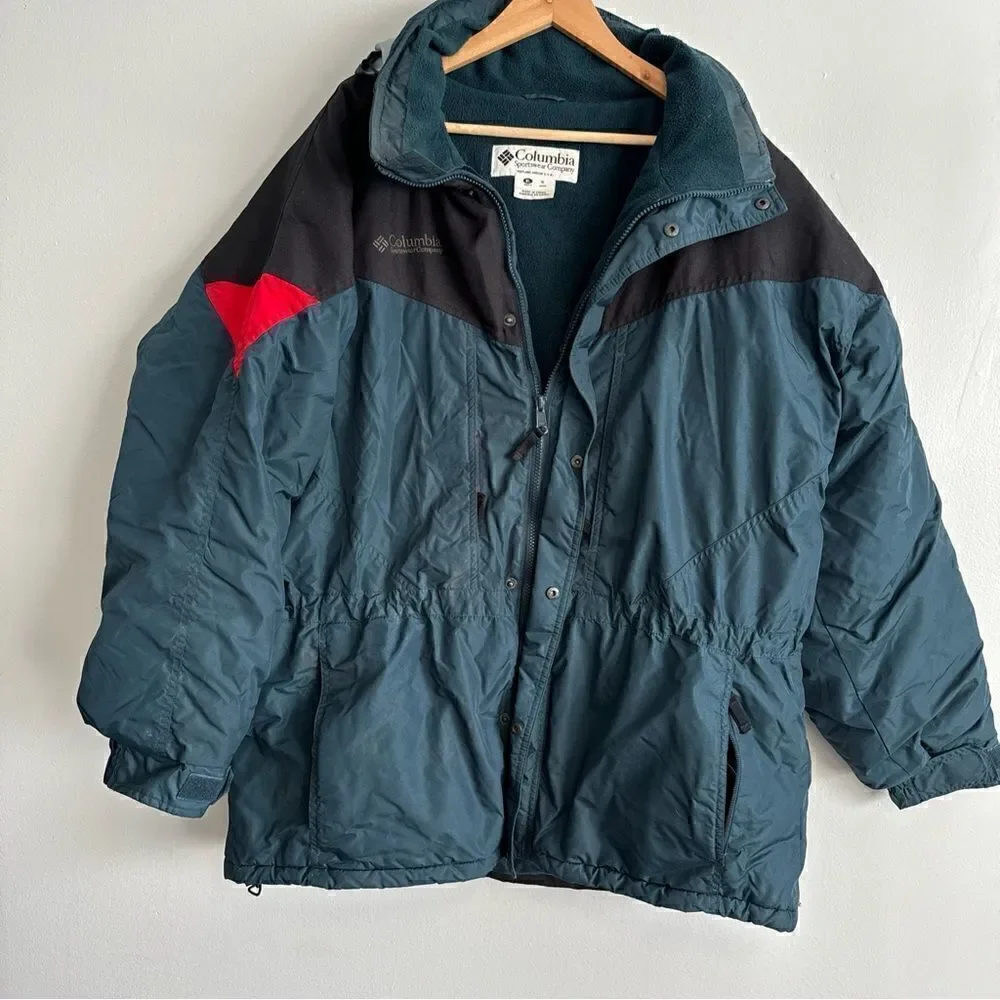 Vintage 70s Columbia Mens Large Puffer Jacket Hiking Coat Green USA Oregon XL